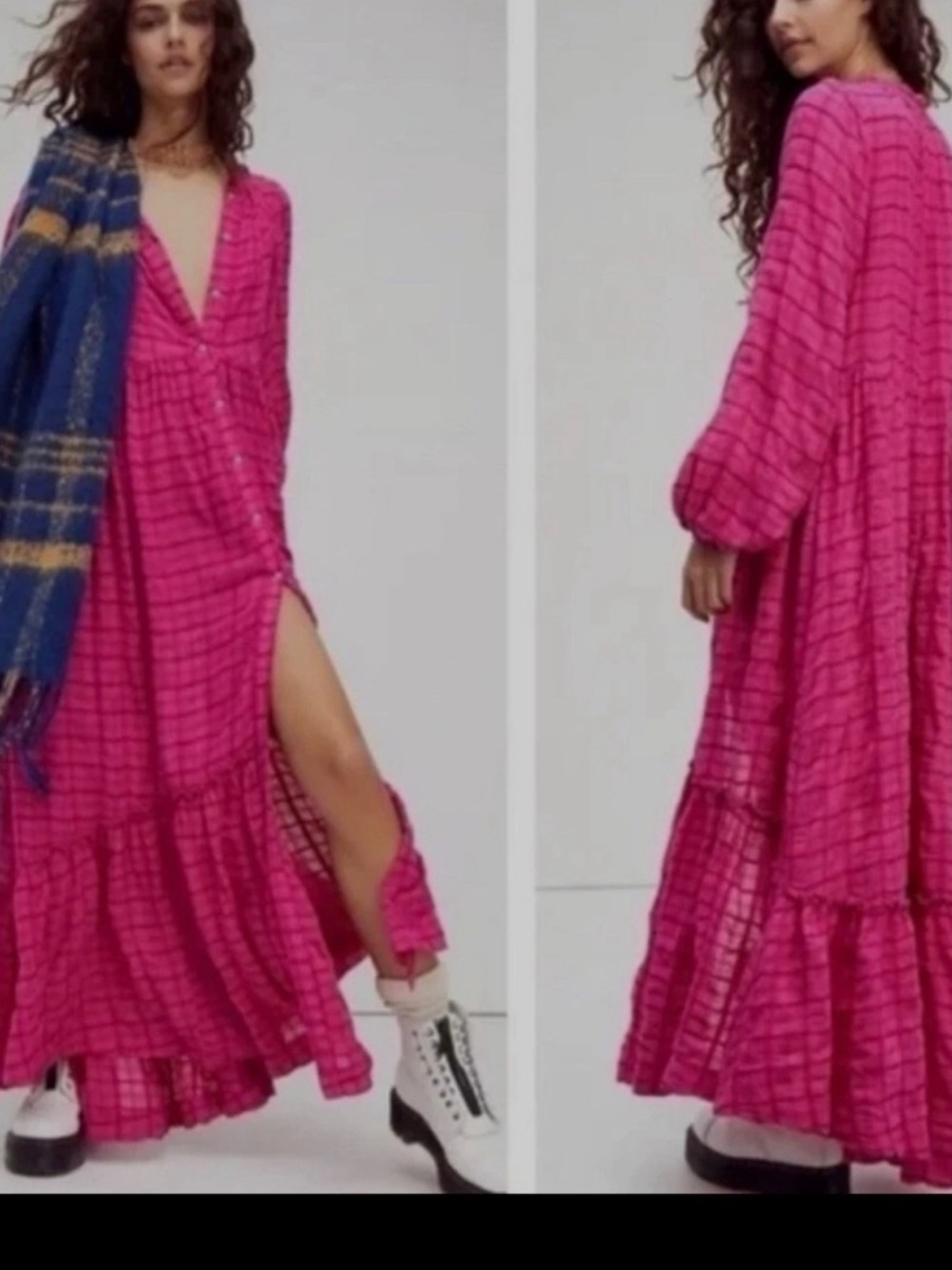 Free People Edie Fuchsia Maxi Dress with V-Neck